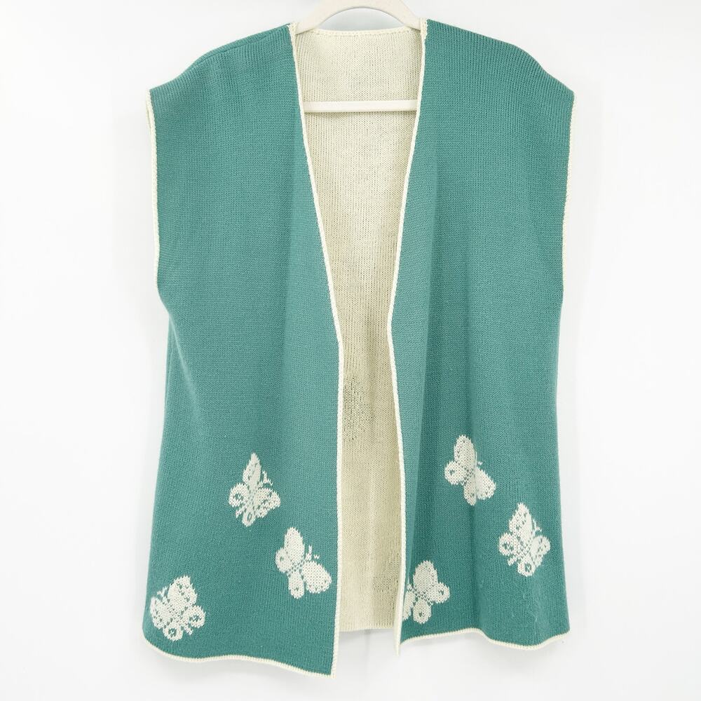 L. Browning Knits Womens Vintage Boho‎ Butterfly Open Front Knit Sweater Vest OS